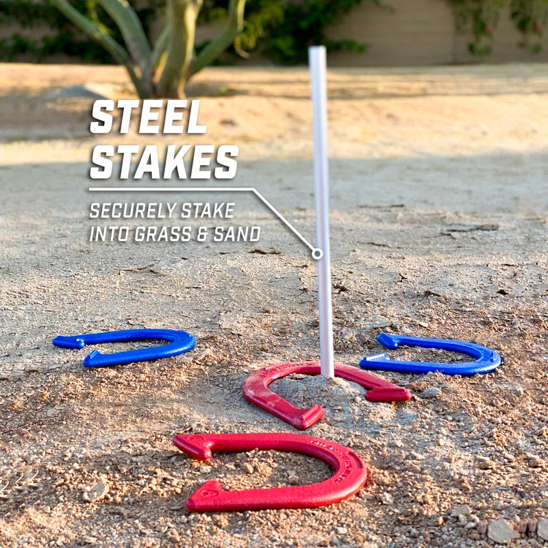 GoSports Steel Horseshoes Outdoor Game Set - Backyard Lawn Game - Case Included