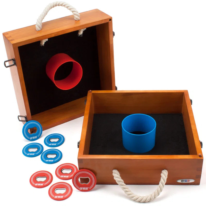 GSE Quality Solid Wood Washer Toss Game Set with 8 Washers for Outdoor Backyard, Lawn, Beach