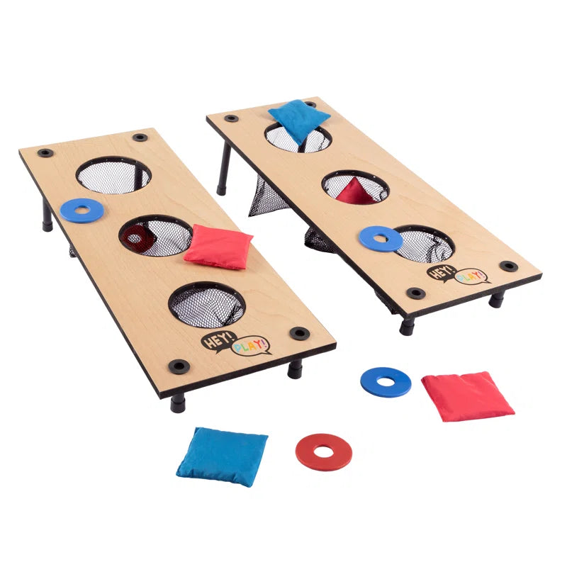 2-in-1 Washers Game and Bean Bag Toss Set – Classic Wooden Lawn Games and Outdoor Games for Kids and Adults – Family Game for Backyard and Tailgate Parties by Hey! Play!