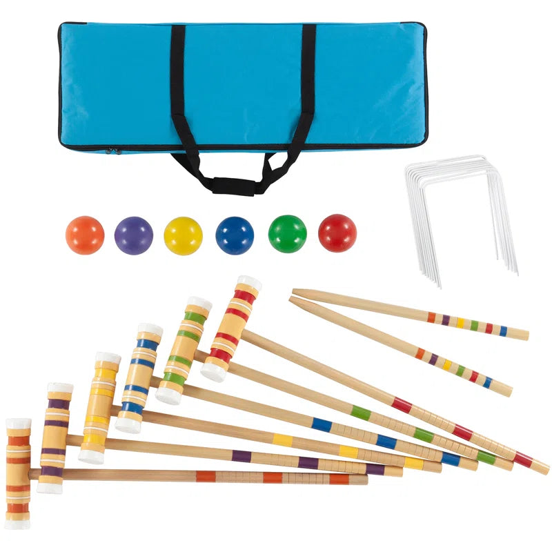 6-Player Croquet Set - Outdoor Games with Wood Mallets, Balls, Posts, Wickets, and Carry Case - Vintage Yard Games for Adults and Kids by Hey Play