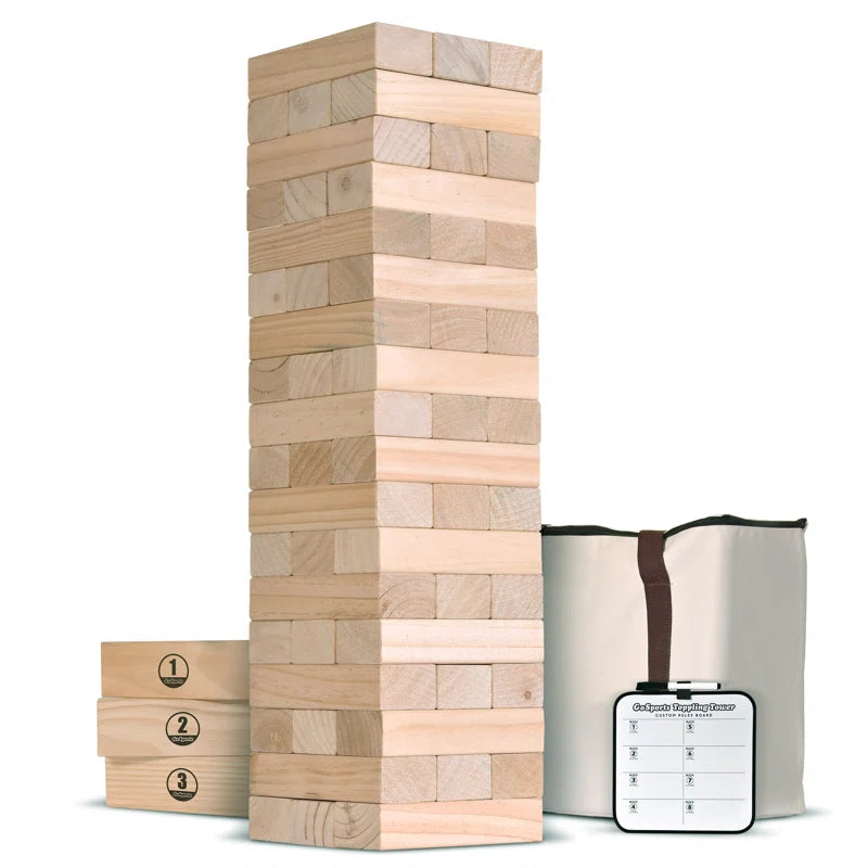 GoSports Toppling Tower - Giant Wooden Stacking Game - Stacks Up to 5 ft - Natural Wood