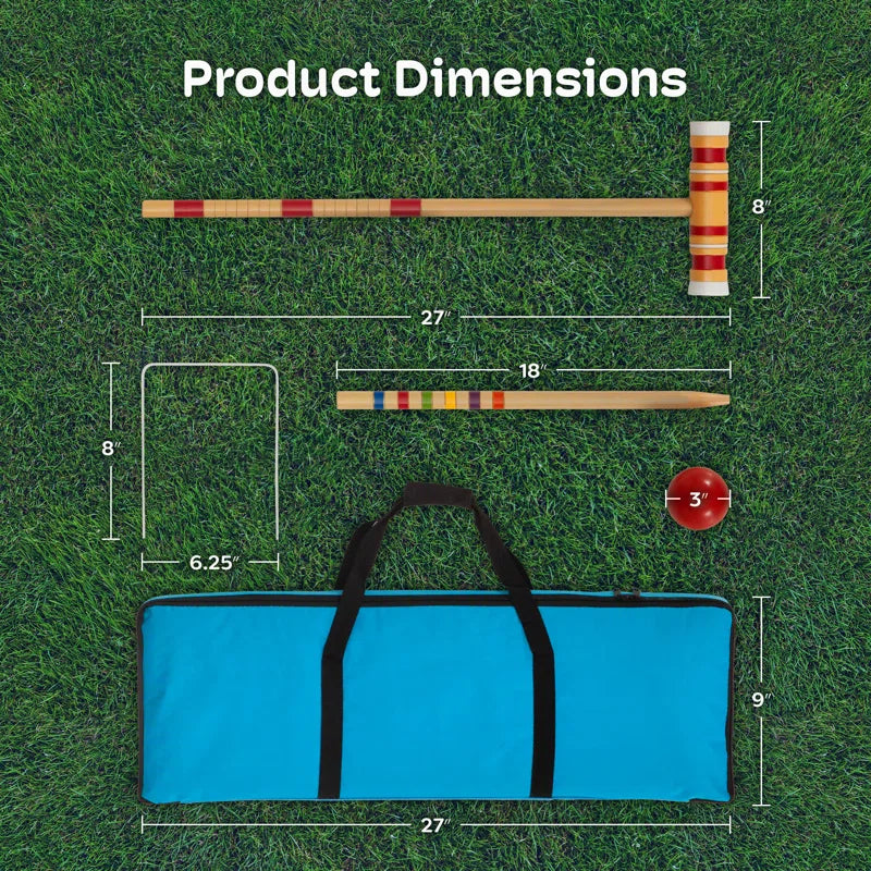 6-Player Croquet Set - Outdoor Games with Wood Mallets, Balls, Posts, Wickets, and Carry Case - Vintage Yard Games for Adults and Kids by Hey Play