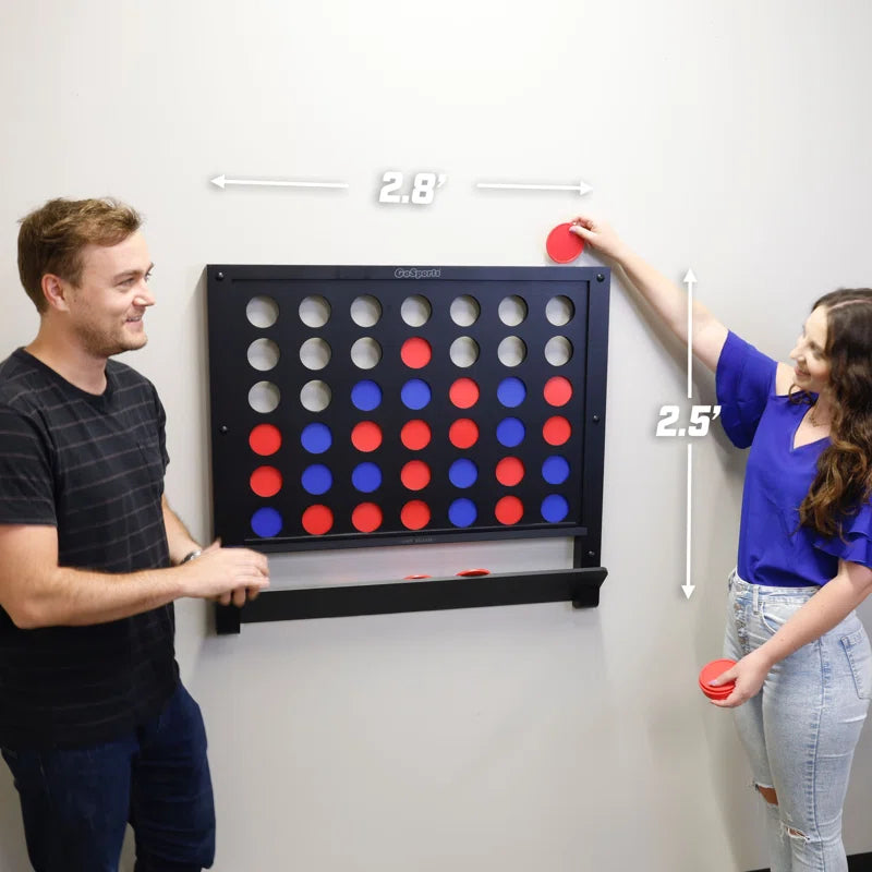 Gosports Wall Mounted Giant 4 In A Row Game - Jumbo 4 Connect Family Fun With Coins - Natural