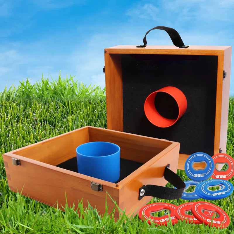 GSE Quality Solid Wood Washer Toss Game Set with 8 Washers for Outdoor Backyard, Lawn, Beach