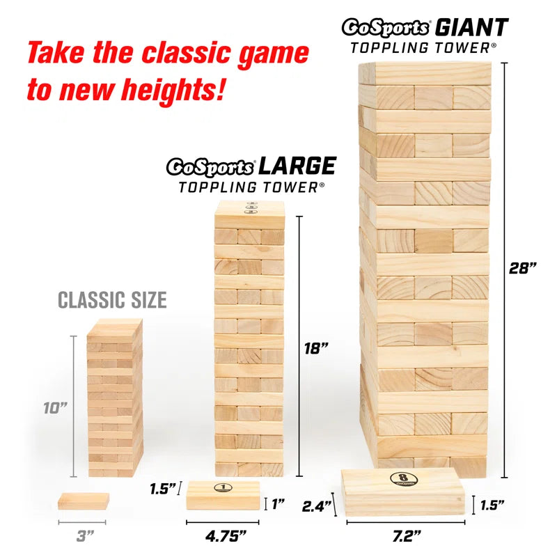 GoSports Toppling Tower - Giant Wooden Stacking Game - Stacks Up to 5 ft - Natural Wood