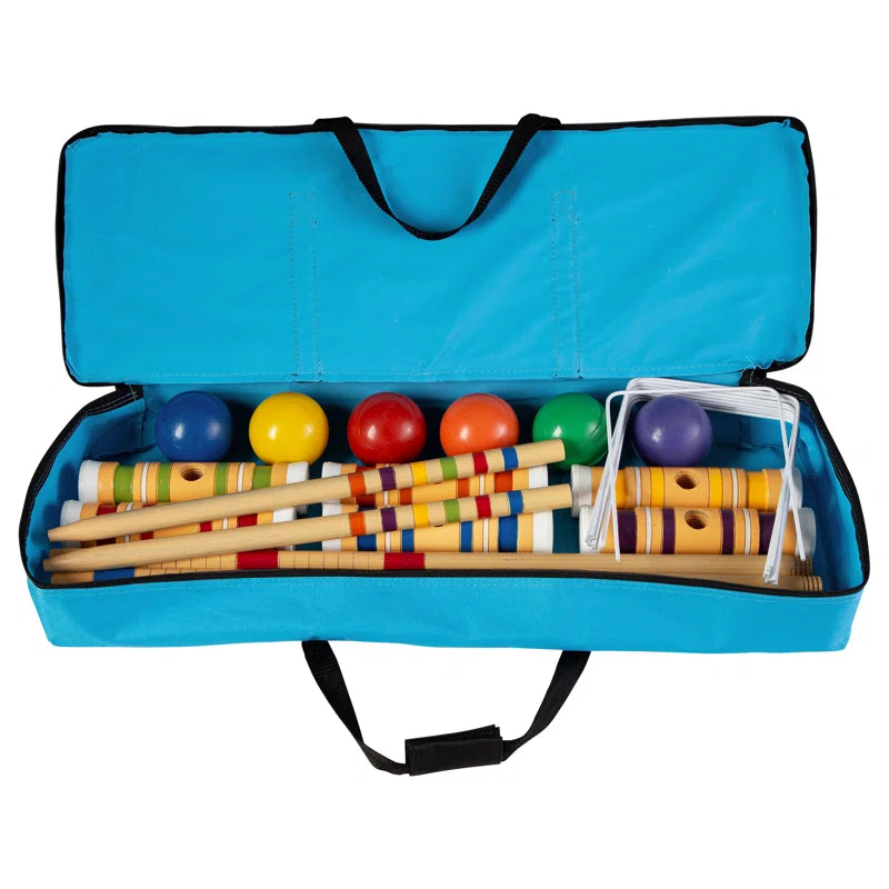 6-Player Croquet Set - Outdoor Games with Wood Mallets, Balls, Posts, Wickets, and Carry Case - Vintage Yard Games for Adults and Kids by Hey Play
