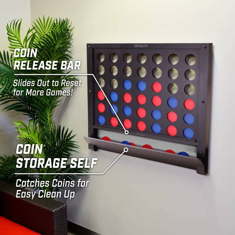Gosports Wall Mounted Giant 4 In A Row Game - Jumbo 4 Connect Family Fun With Coins - Natural