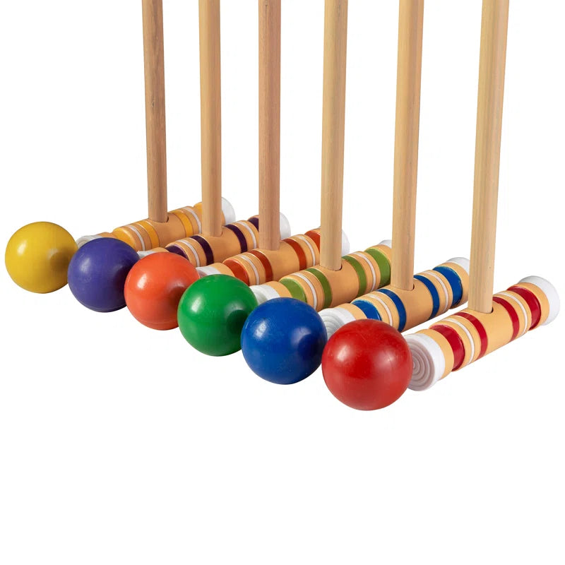 6-Player Croquet Set - Outdoor Games with Wood Mallets, Balls, Posts, Wickets, and Carry Case - Vintage Yard Games for Adults and Kids by Hey Play