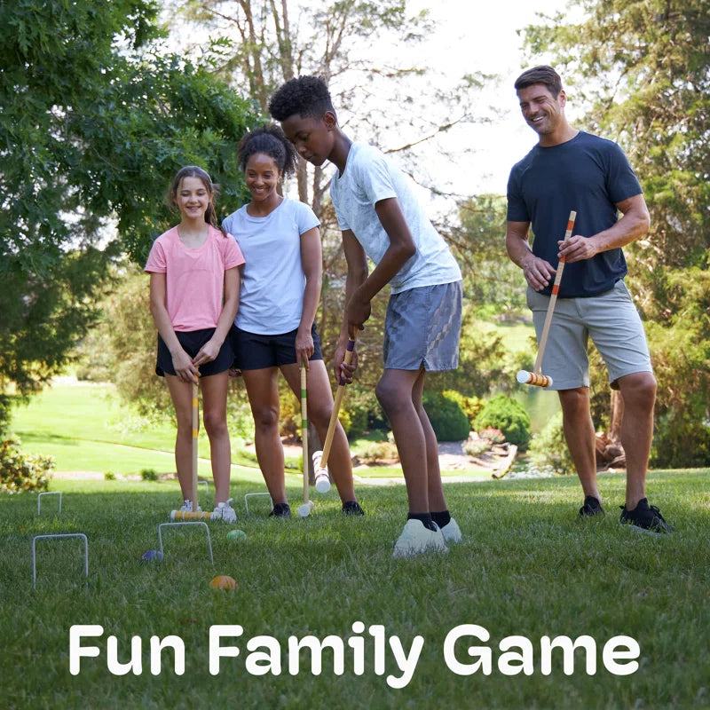 6-Player Croquet Set - Outdoor Games with Wood Mallets, Balls, Posts, Wickets, and Carry Case - Vintage Yard Games for Adults and Kids by Hey Play