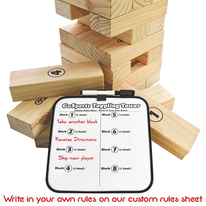 GoSports Toppling Tower - Giant Wooden Stacking Game - Stacks Up to 5 ft - Natural Wood