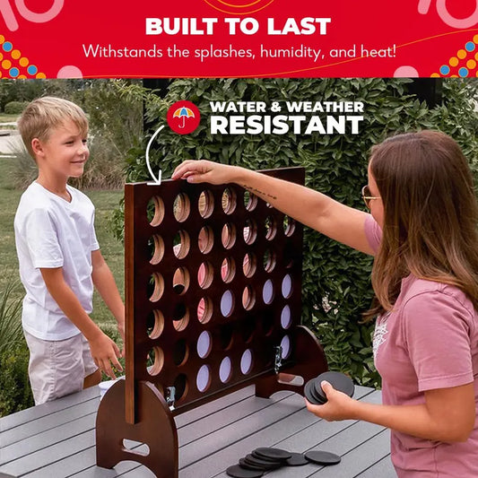 Giant Four in a Row (All Weather) Outdoor Game with Carrying Case and Noise Reducing Design - 60% Quieter - Jumbo Connect 4 Discs To Win